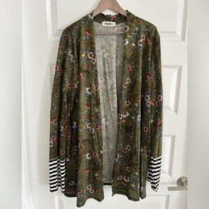 Haptics by Holly Parker Floral Duster Cardigan Green Gray Size 3X